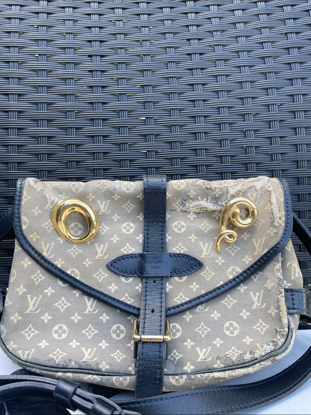Louis Vuitton Blue Denim Monogram Crossbody with Navy Trim and Gold Hardware
